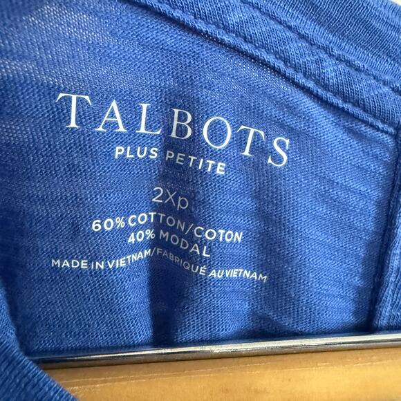 TALBOTS | Blue Cotton Modal Slub Knit Short Sleeve Tee Shirt | 2X Petite - Picture 5 of 5